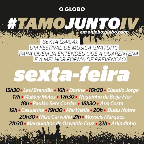 Festival #tamojunto tem programação dedicada ao samba nesta sexta-feira